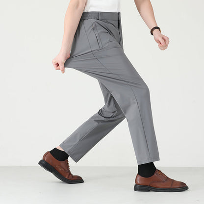 Freddie Straight Fit Trousers | Button Front Stretch Pants