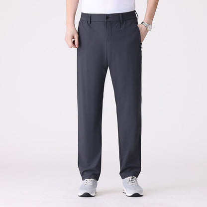 Freddie Straight Fit Trousers | Button Front Stretch Pants