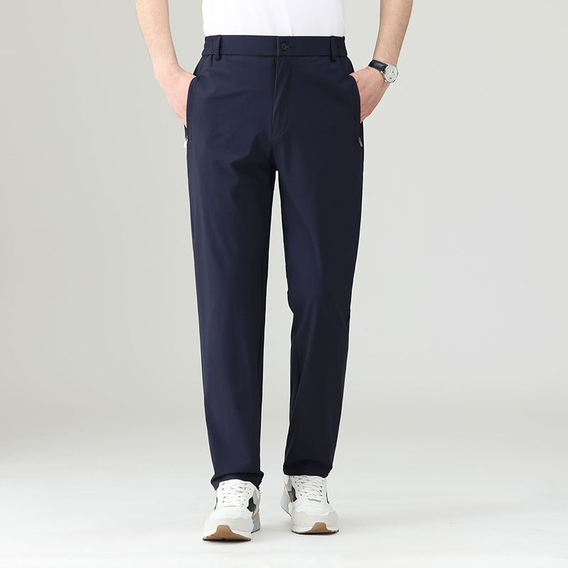 Freddie Straight Fit Trousers | Button Front Stretch Pants
