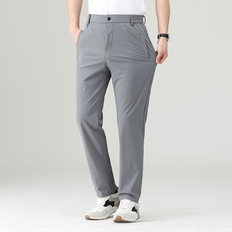 Freddie Straight Fit Trousers | Button Front Stretch Pants