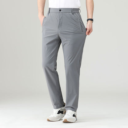 Freddie Straight Fit Trousers | Button Front Stretch Pants