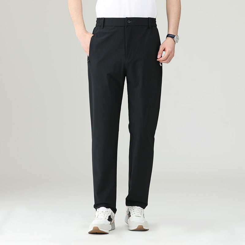 Freddie Straight Fit Trousers | Button Front Stretch Pants
