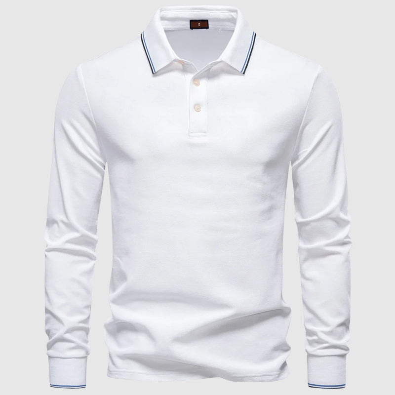 Theodore Regular Fit Long Sleeve Polo Shirt | Button Front Striped Collar Shirt