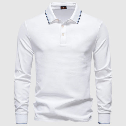 Theodore Regular Fit Long Sleeve Polo Shirt | Button Front Striped Collar Shirt