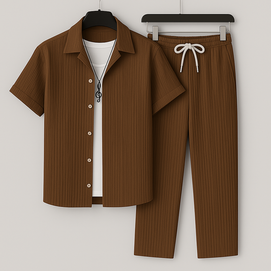 Men's Set – Relaxed Fit – Short-Sleeved Shirt – Drawstring Pants – Breathable Design