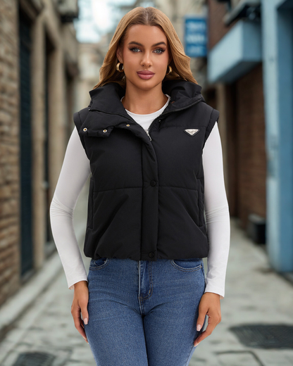 Women’s Puffer Jacket - Quilted - Stand Collar - Cropped Length - Long Sleeve