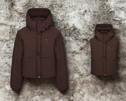 Women’s Puffer Jacket - Quilted - Stand Collar - Cropped Length - Long Sleeve