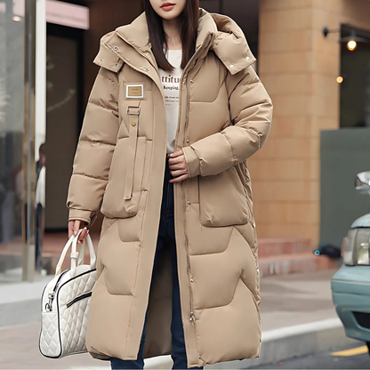 Women’s Coat - Synthetic - Oversized Fit - Maxi Length - Hooded High Collar
