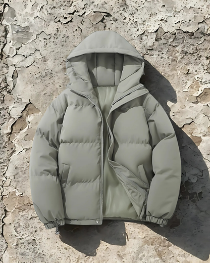 Men’s Puffer Coat - Insulated - Hip Length - Attached Hood - Elasticated Hem