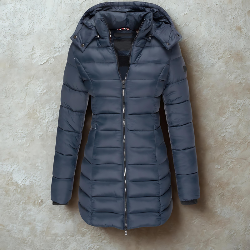 Women’s Puffer Coat - Synthetic - Slim Fit - Mid-Length - Hooded - Ribbed Cuffs