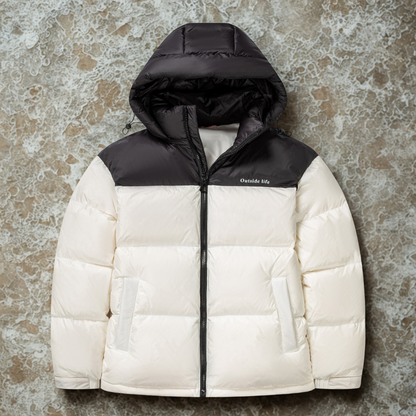 Men’s Puffer Jacket - Synthetic Fabric - Attached Hood - Full-Zip Front