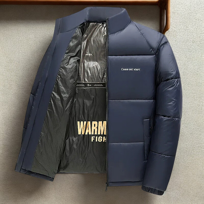 Men’s Puffer Coat - Woven Synthetic - Loose Fit - Stand Collar - Hip Length