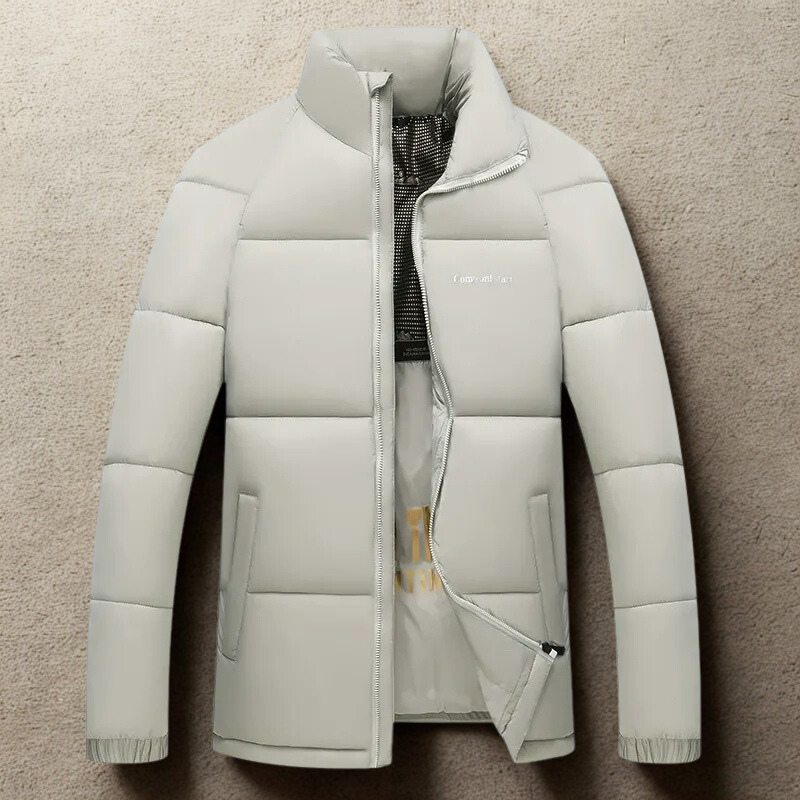 Men’s Puffer Coat - Woven Synthetic - Loose Fit - Stand Collar - Hip Length