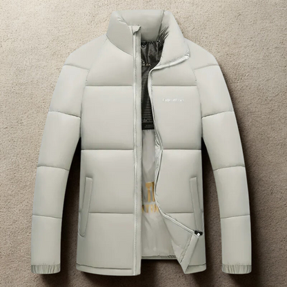 Men’s Puffer Coat - Woven Synthetic - Loose Fit - Stand Collar - Hip Length