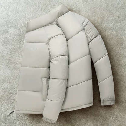 Men’s Puffer Coat - Woven Synthetic - Loose Fit - Stand Collar - Hip Length