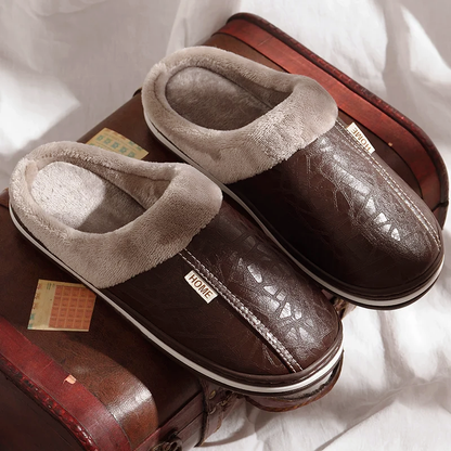 George Faux Leather Slip-On Slippers | Plush Lining Cushioned Slippers