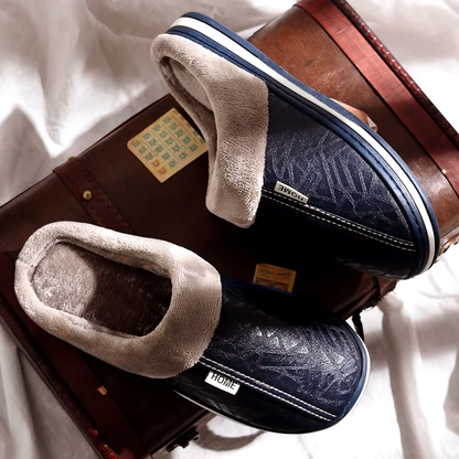 George Faux Leather Slip-On Slippers | Plush Lining Cushioned Slippers