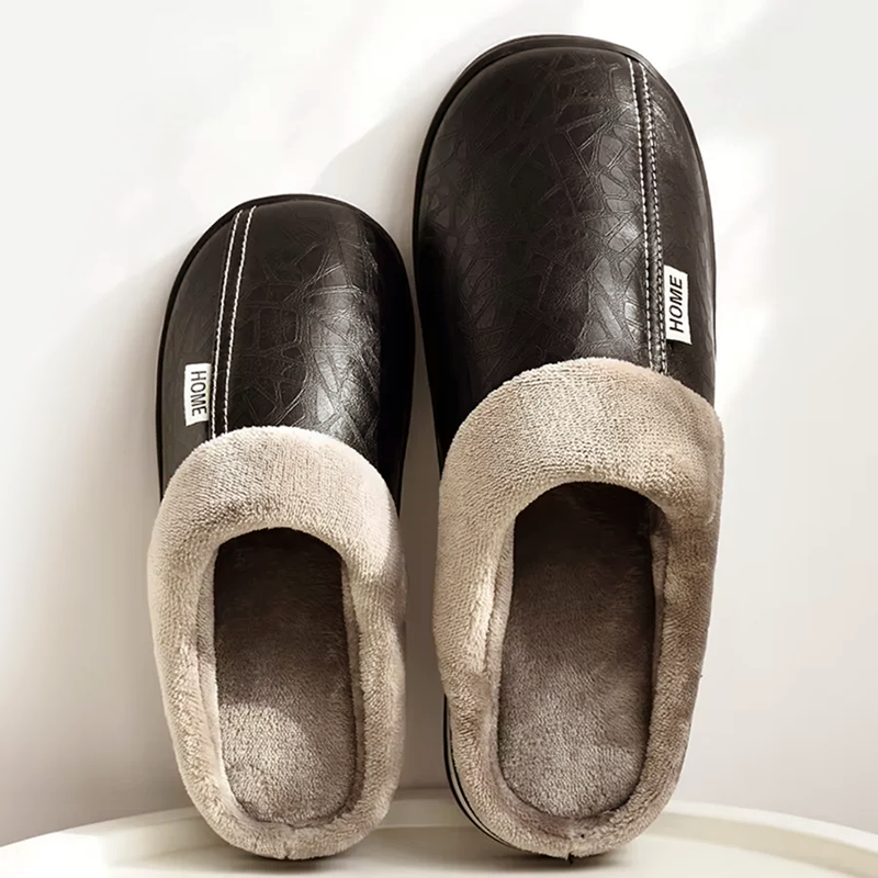 George Faux Leather Slip-On Slippers | Plush Lining Cushioned Slippers