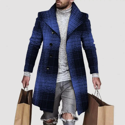 Oscar Wool-Blend Double-Breasted Overcoat | Plaid Mid-Thigh Overcoat