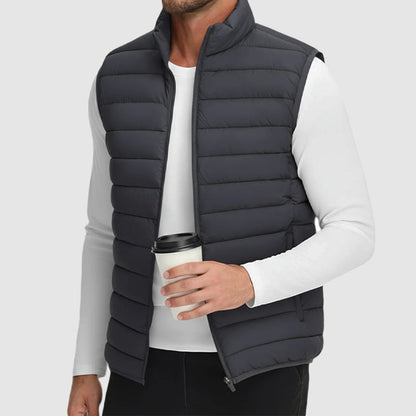 Leo Quilted Puffer Vest | Stand Collar Side Pockets Puffer Vest