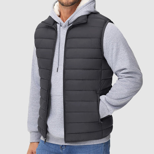 Leo Quilted Puffer Vest | Stand Collar Side Pockets Puffer Vest