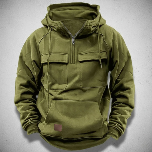 Adam Relaxed Fit Quarter-Zip Hoodie | Flap Pockets Kangaroo Pocket Hoodie