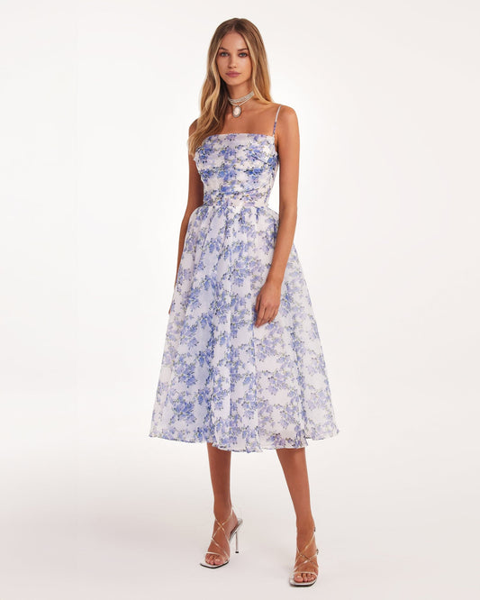 Dress for Women – Midi Length – Tailored Bodice – A-line Skirt – Floral Print