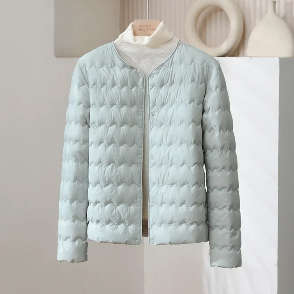 Sienna Quilted Regular Fit Down Jacket | Collarless Button Front Jacket