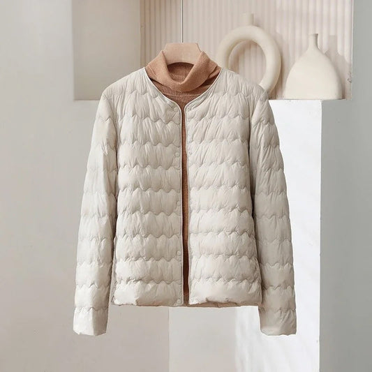 Sienna Quilted Regular Fit Down Jacket | Collarless Button Front Jacket