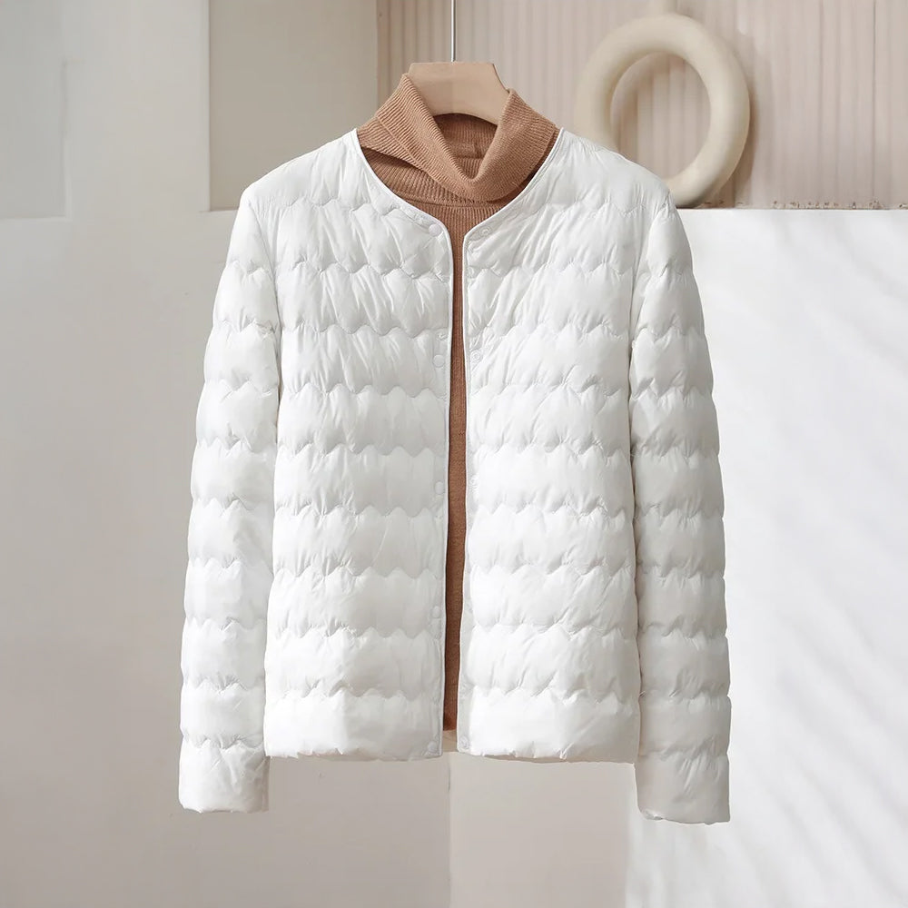 Sienna Quilted Regular Fit Down Jacket | Collarless Button Front Jacket