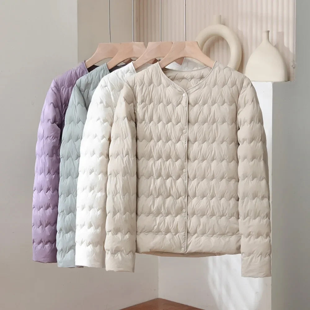 Sienna Quilted Regular Fit Down Jacket | Collarless Button Front Jacket