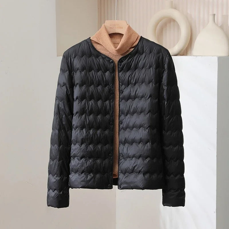 Sienna Quilted Regular Fit Down Jacket | Collarless Button Front Jacket