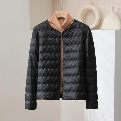 Sienna Quilted Regular Fit Down Jacket | Collarless Button Front Jacket