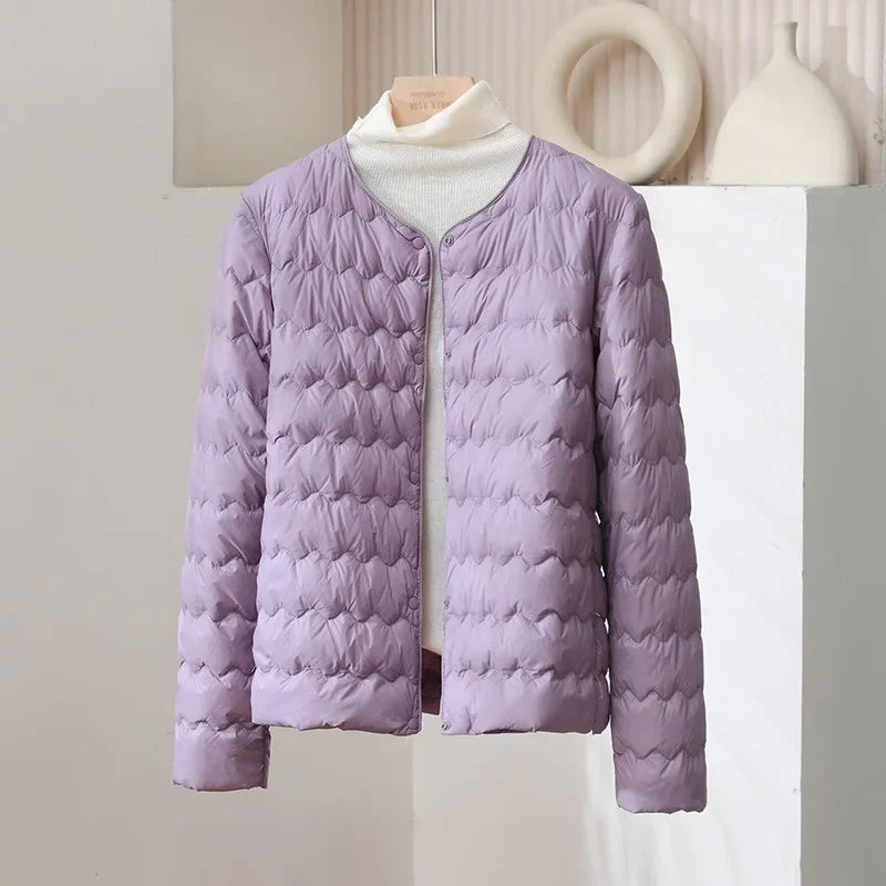 Sienna Quilted Regular Fit Down Jacket | Collarless Button Front Jacket