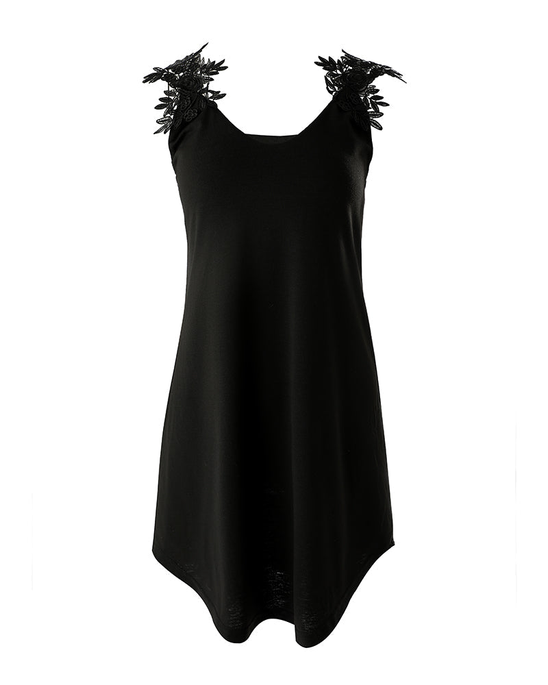 Women's Dress - Sleeveless with Lace Straps - Loose Fit - Round Neck - Elegant Design