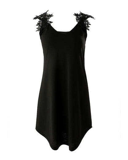 Women's Dress - Sleeveless with Lace Straps - Loose Fit - Round Neck - Elegant Design