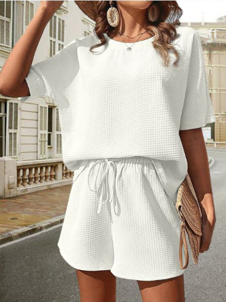 Dame Sæt - Let og Åndbart - Løs Pasform Top & Shorts med Snøre - Casual Look