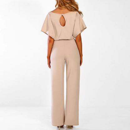 Women's Jumpsuit - Wide Legs - Off-Shoulder - Tie Belt at Waist - Elegant and Loose Fit