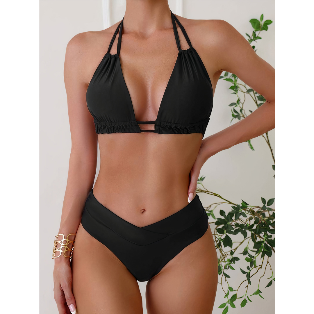 Women's Bikini Set – Halterneck Top – High-Waisted V-Cut – Soft Stretchable Comfort