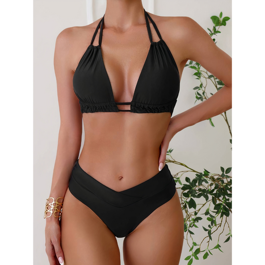 Women's Bikini Set – Halterneck Top – High-Waisted V-Cut – Soft Stretchable Comfort