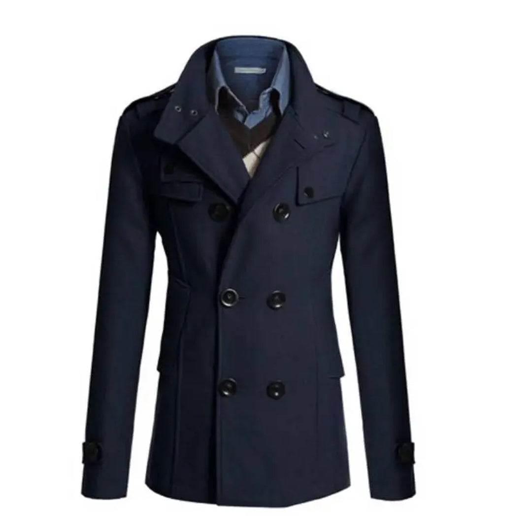 Men's Coat – Double Breasted – Tailored Fit – Wool Texture – Classic Cut