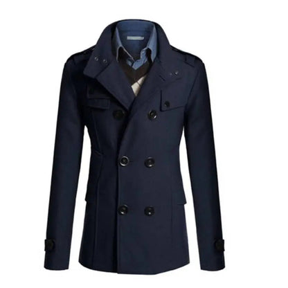 Men's Coat – Double Breasted – Tailored Fit – Wool Texture – Classic Cut