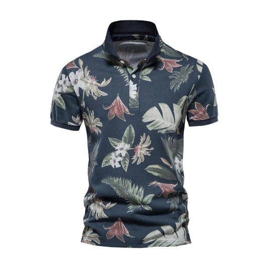 Herre Poloshirt - Blomstret Print - Slim Fit - Korte Ærmer - Åndbar Casual Style