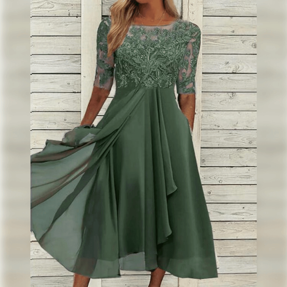 Dame Kjole - Elegant Blonder Overdel - A-line Pasform - Asymmetrisk Letvægts Skørt