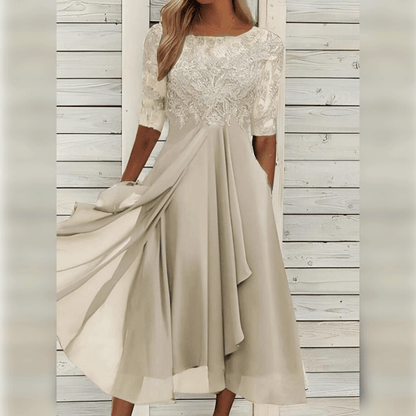 Dame Kjole - Elegant Blonder Overdel - A-line Pasform - Asymmetrisk Letvægts Skørt