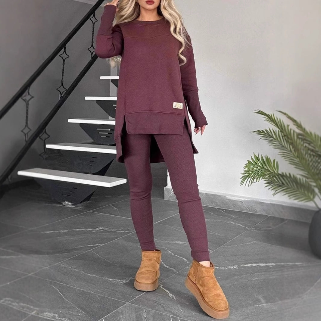 Women's Set – Soft Knit – Oversized Sweater with Slits – Fitted Leggings
