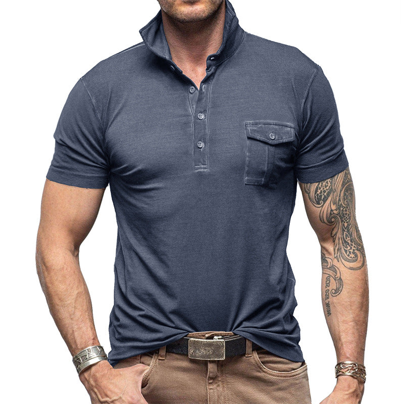 Men's Polo Shirt – Slim Fit – Breathable Cotton – Stand Collar – Chest Pocket with Button