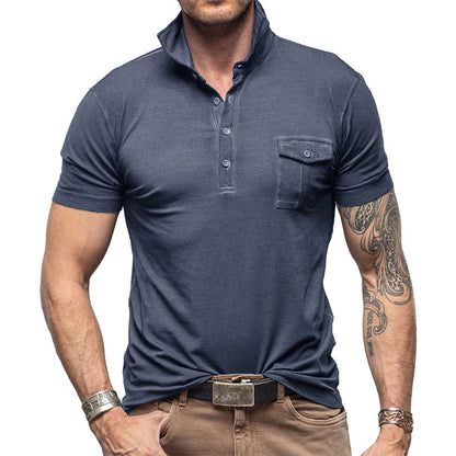 Men's Polo Shirt – Slim Fit – Breathable Cotton – Stand Collar – Chest Pocket with Button