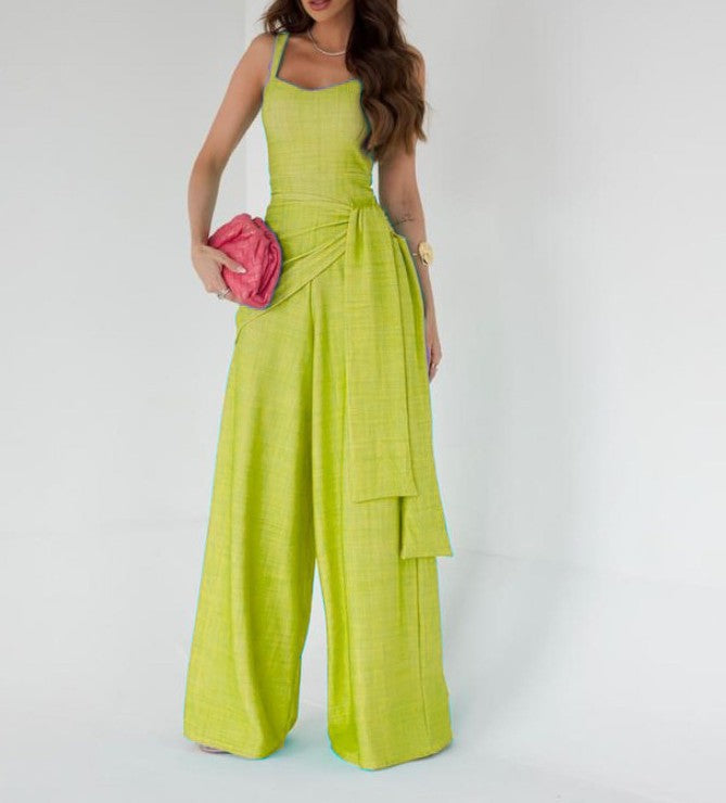 Women's Jumpsuit – Tailored Top – Wide Leg – Sleeveless – Adjustable Waist – Natural Look