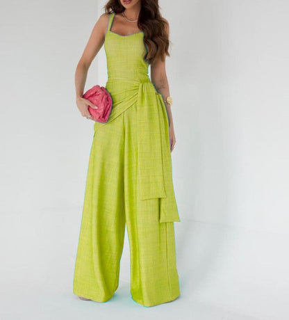 Women's Jumpsuit – Tailored Top – Wide Leg – Sleeveless – Adjustable Waist – Natural Look